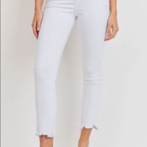 WHITE HIGHRISE STRAIGHT UNEVEN HEM- Just USA
